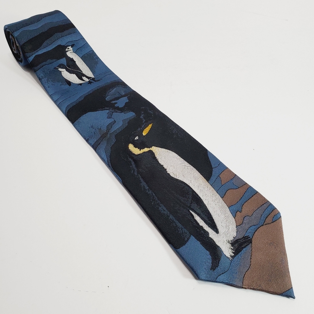 Animal Kingdom Multicolor Penguin Themed Men's Neck Tie 57x3.75"